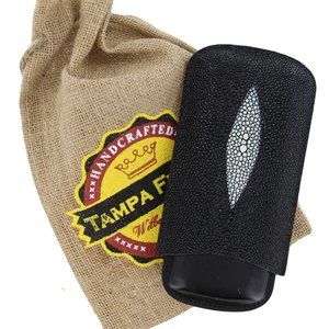 Tampa Fuego Genuine Stingray Top Black Leather Cigar Case